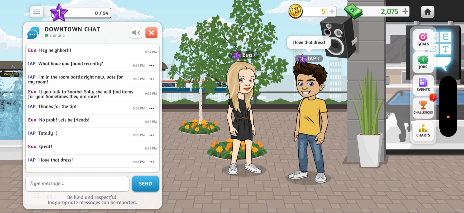 Meeting and chatting with real players in the live downtown