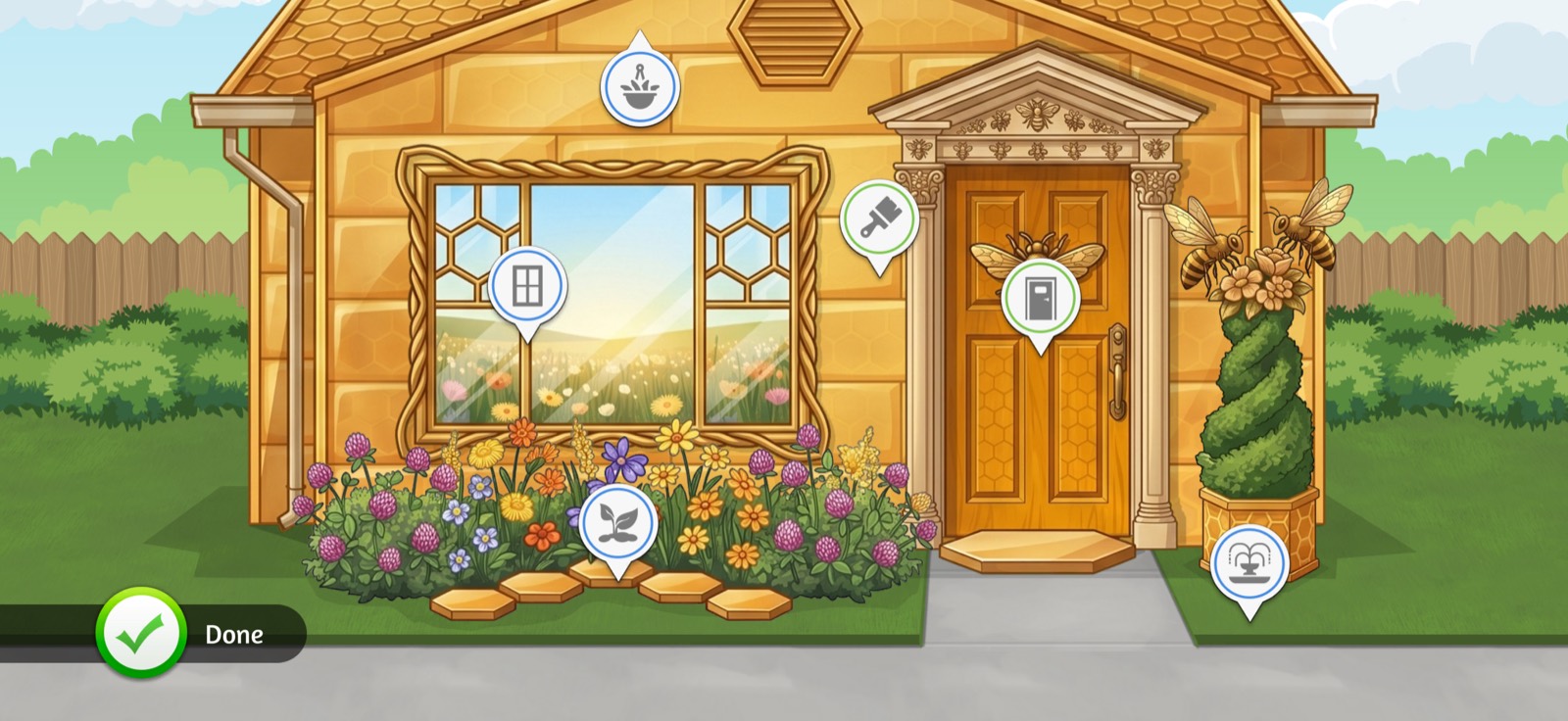 Editing the outside of a honeycomb-themed house